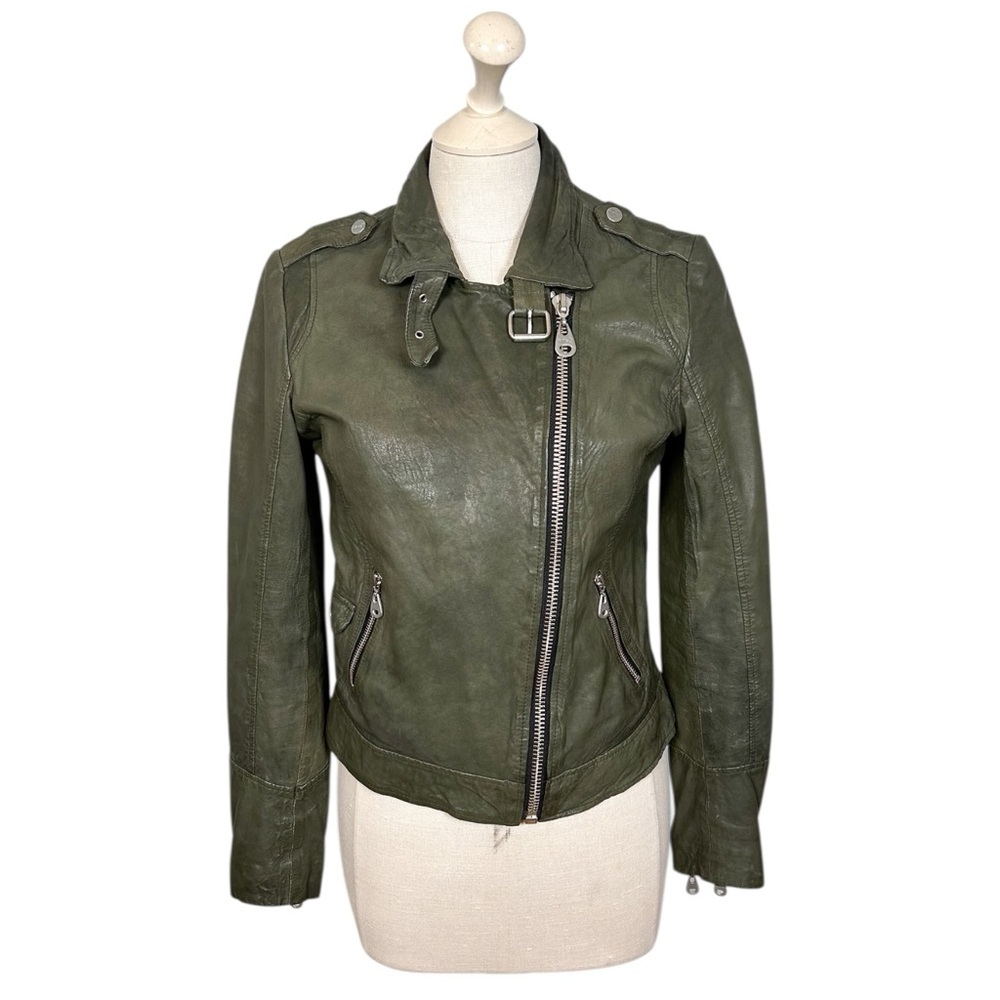 Doma Leather Moto Jacket in Green